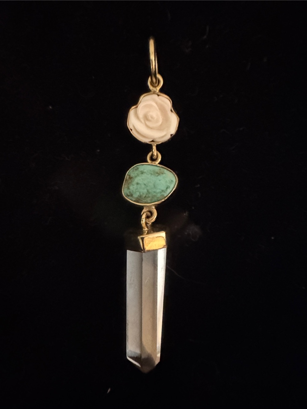 Charles Albert alchemia White Rose, Turquoise & Gold Crystal Pendant Necklace